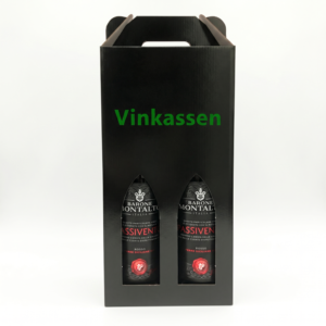 Vinkarton sort til 2 flasker, med 1 farve logotryk - 50 stk.
